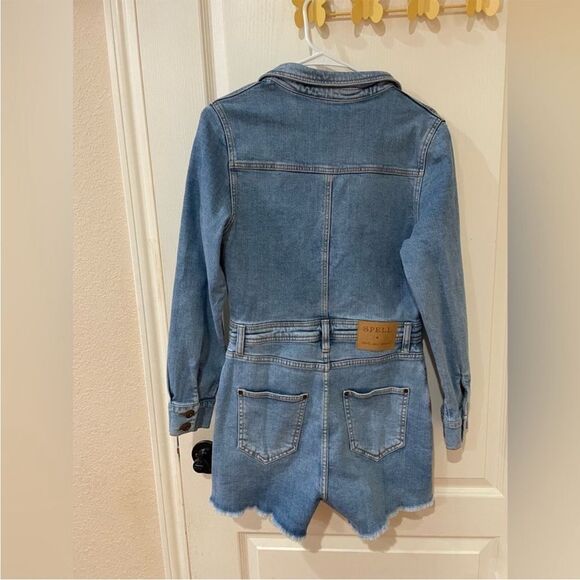 NWT Spell & The Gypsy x Outland Denim Jean Stretch Romper Playsuit S Long Sleeve - Picture 8 of 8